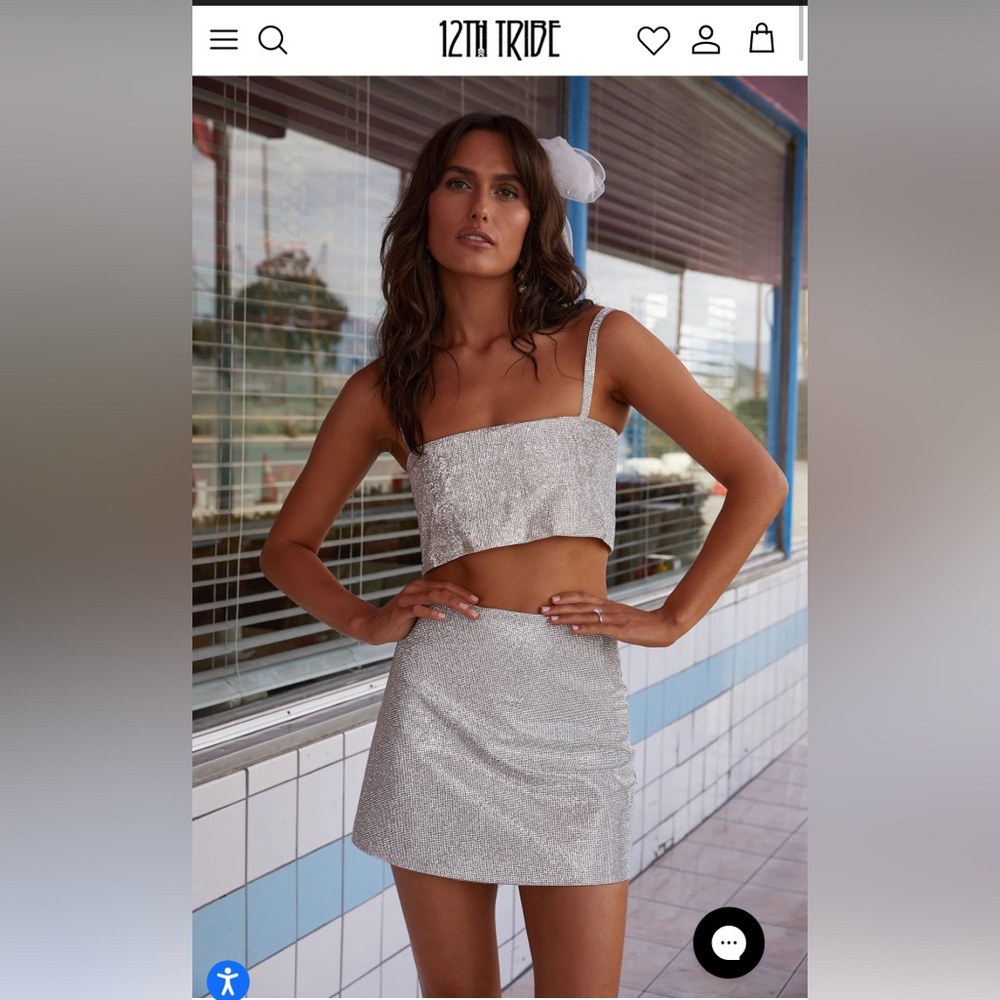 12th tribe skirt and crop top. Sparkly silver.